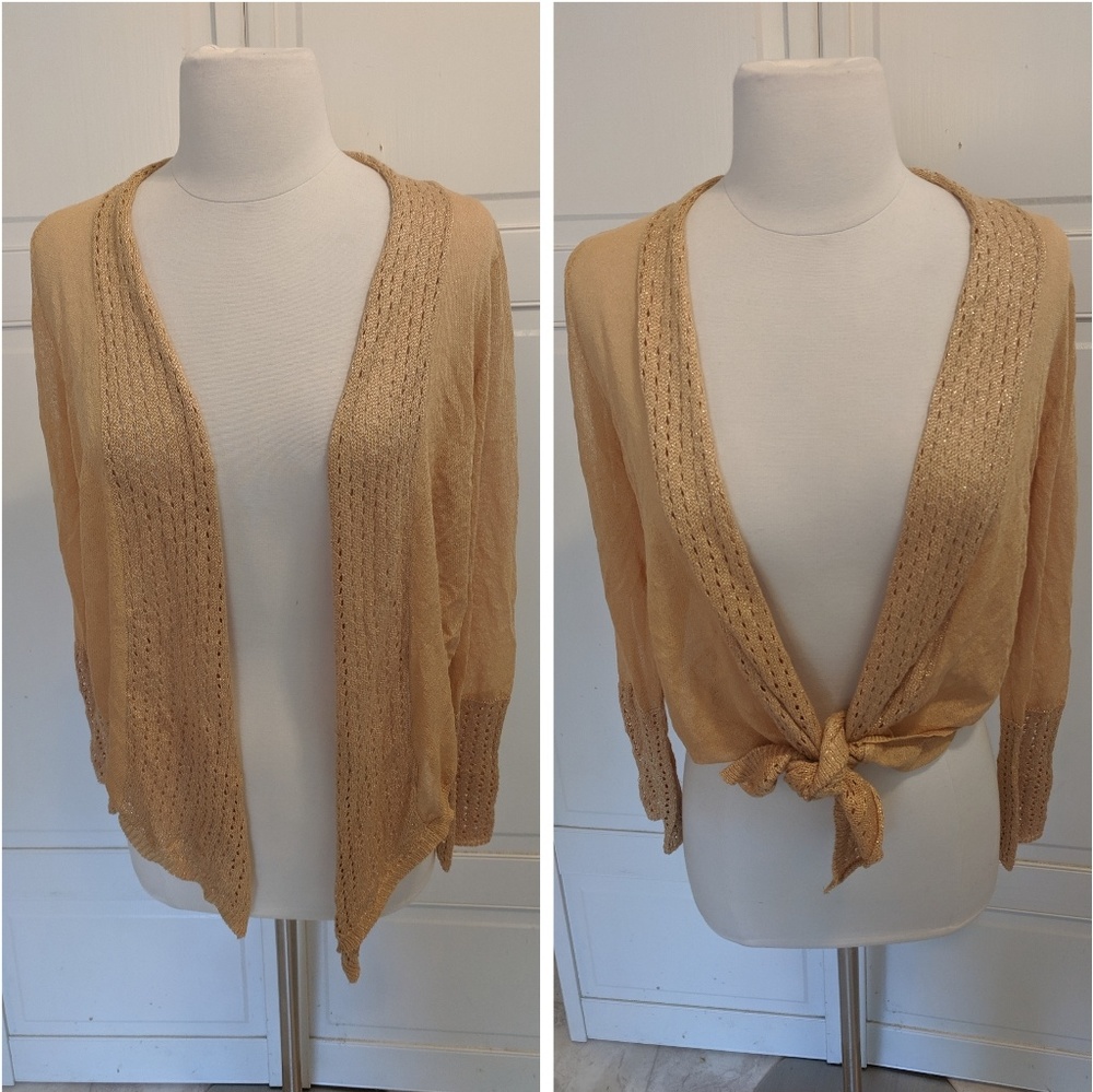 ✅Thalia Gold Shrug Cover Cardigan Sweater Sheer